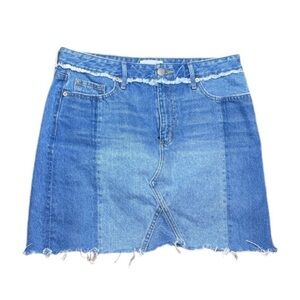Loft Two Tone Mini Frayed Jean Skirt